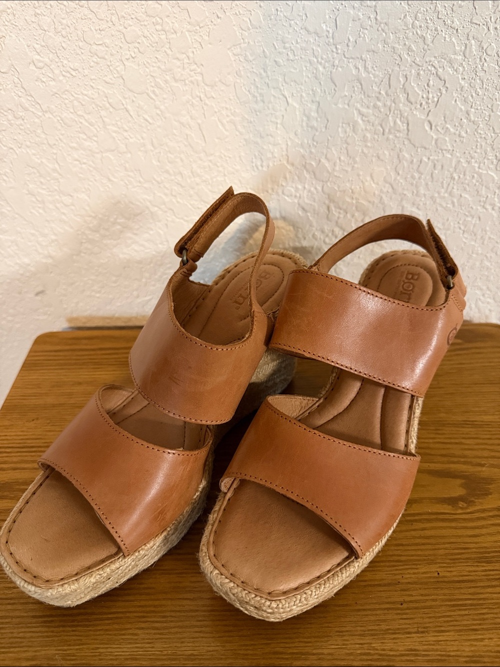 Born Tan Leather Espadrille Wedge Sandals